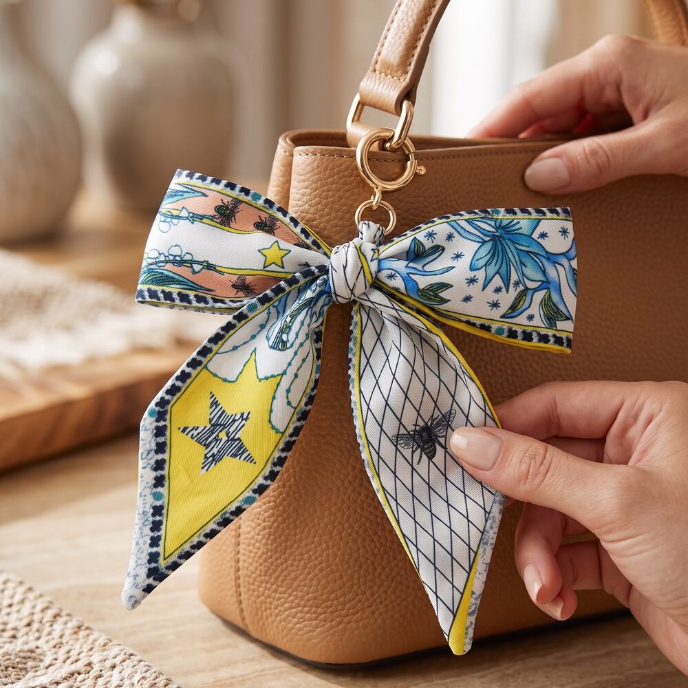 Blue Moon Studio Scarf Bag Charm Floral Bee Bow Purse Keychain NWT